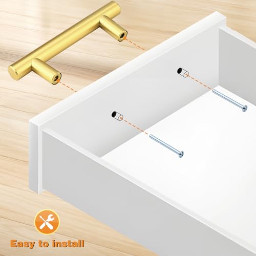 Image of Probrico 5 Pack 2-1 /2 inch Center-to-Center Kitchen Cabinet Pulls T Bar Gold Cabinet Handles Modern Drawer Hardware Dresser Pulls, 4 inch Total Length