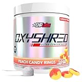 EHP Labs OxyShred Pre Workout Powder - Preworkout Powder with L Glutamine & Acetyl L Carnitine, Energy Boost Drink - Peach Candy Rings, 60 Servings