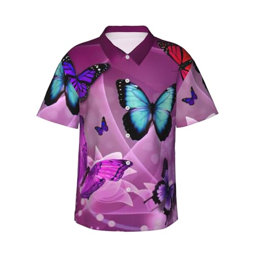 Chemise hawaïenne pour homme imprimé papillons violets d'été décontracté
