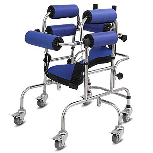 Andador vertical para personas con parálisis cerebral. Para adultos con discapacidad o con parálisis cerebral, personas mayores. Con estructura de acero inoxidable, asas y asiento. Capacidad