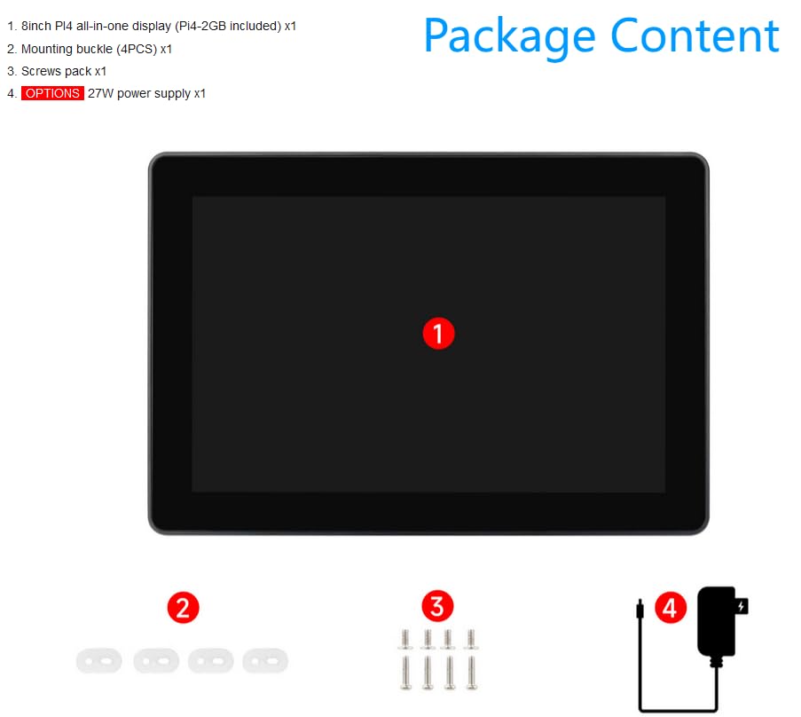 Image of Industrial HMI All-in-one 8inch Touch Display Compatible with Raspberry Pi 4 (Included), Supports Dual 4K HDMI Output, 10-Point Touch, Aluminum Alloy Case (PI4-HMI-080D)