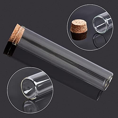 BENECREAT 10PCS 80ml Glass Test Tube with Cork Stopper Clear Flat Mini Glass Bottles Jars for Lab, Party Favors, Candy, Spices, Beads