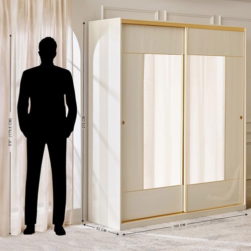 Image of Home Centre | Modern | Engineered Wood | 2 Door Sliding Wardrobes | with Mirror | Cream | 1 Year Warranty