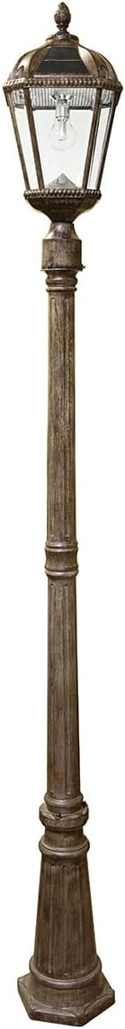 Gama Sonic Outdoor Solar Lamp Post Light, Weathered Bronze Aluminum and Beveled Glass Panels, 10-Year Royal Bulb, Warm White LED with Omni-Direction Reflector, 87" Height, 98B301 (Upgraded Panel)