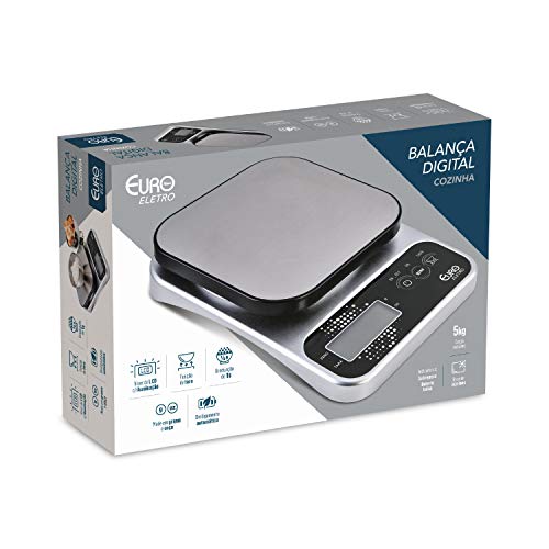 Balança digital Pró para Cozinha pró 5 kg, Prata, BAL7825, Euro Home