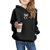 Weripoah Bow Hoodie for Girls Kids Graphic Cute Hoodies Girl's Leopard Sweatshirts Prints Casual Pullover Sweatshirt(Black,140)