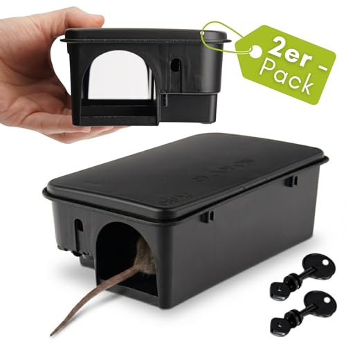 Rattenköderstation Profi – Robuste Köderbox gegen Ratten & Mäuse mit Sicherheitsschlüssel, Warnaufklebern & wetterfestem Design – Kindersicher,...
