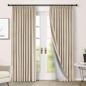 Macochico Pinch Pleated Blackout Curtains 100% Blackout Chenille Curtains Thermal Insulated Noise Reducing Window Panels for Bedroom Living Room Nursery with Tieback Taupe 52" Wx102 L 1 Pane