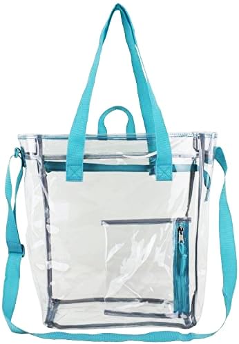 Eastsport Clear Tote Bag Stadium Approved Zipper Closure Crossbody Messenger Shoulder Bag with Adjustable Strap Shopping Festival Work, Mint Blue Trim
