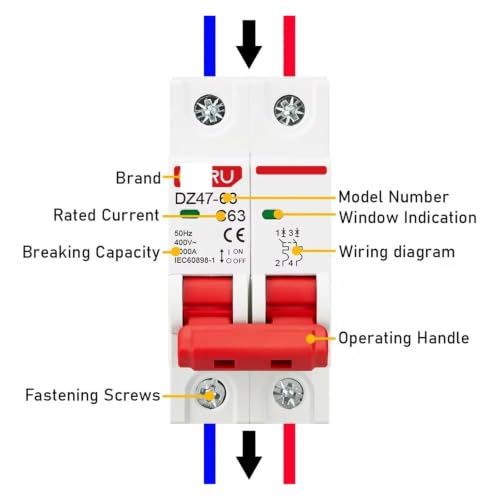 Interruptor principal 2P AC 400V DZ47 disyuntor automático contra sobrecarga tipo C 20A 3