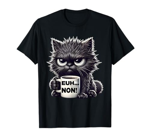 Motif Chat Grognon Drôle Uh Nope Humour Introverti Noir Chat T-Shirt