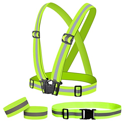 Rangerfive Reflective Vest, Adjustable Safety Reflective Running Vest with Reflective Belt and Bands for Women Men, High Visibility Reflective Gear Set for Night Running Cycling Walking Dog