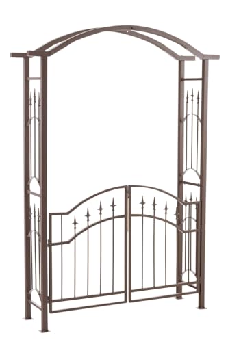 CLP Eisen Rosenbogen Luxor Mit Eingangspforte I Torbogen Aus Metall I Stilvolle Verzierungen I Rankhilfe Mit Zwei Türen Im Landhausstil, Farbe:braun