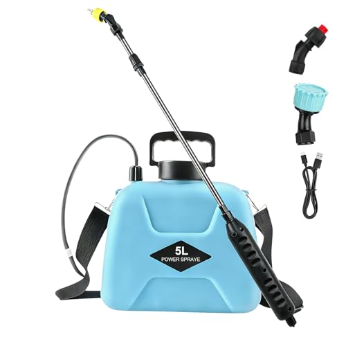 VIFERR Pulverizador Electrico para Plantas 5L, Pulverizador de Presión a Batería Recargable, con 3 Boquillas de Nebulización y Correa de Hombro Ajustable, para Jardín Pulverizar Pesticidas