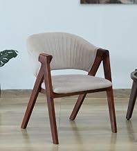 Wooden Upholstered Dining Chair Set of 1 | Accent Chair for Living/Drawing Room, Bedroom & Office | Upholstery Barrel Arm Chair with Velvet Fabric | Sheesham Wood Legs, Grey