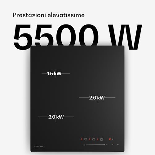 Klarstein Velaire - Piano Cottura A Induzione | Elegante, Minimalista, Salvaspazio | 3 Zone Di Cottura | 5500 W | 45 Cm - 3