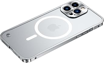 Magnetic Aluminum Alloy Bumper Case for iPhone 15 Pro Max,Silver