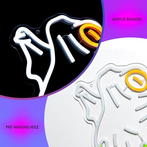 Image of Halloween Ghost Frog Neon Sign, LED Frog Lamp Anime Neon Sign, USB Powered for Spooky Home Halloween Birthday Party Bedroom Man Cave Decor 11.14 * 13.22inches
