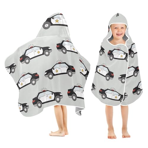 susiyo Kids Hooded Bath Towel, Police Cars Beach Towel with Hood for Kids, Microfiber Soft Absorbent Quick Dry Bath Pool Swim Beach Towel Wrap for Kids, 23.5 x 50 Inch