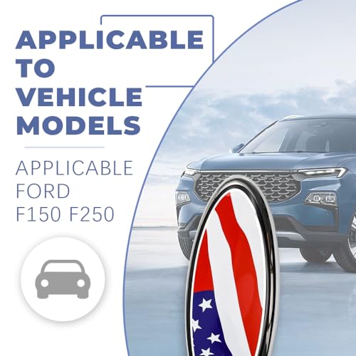 Image of Front Grill Rear Tailgate Emblem for Ford, American Flag Decal Badge, Aluminum Oval Overlay Front Grill Rear Tailgate, Universal Car Exterior Accessories Compatible with Ford F150 F250 F350