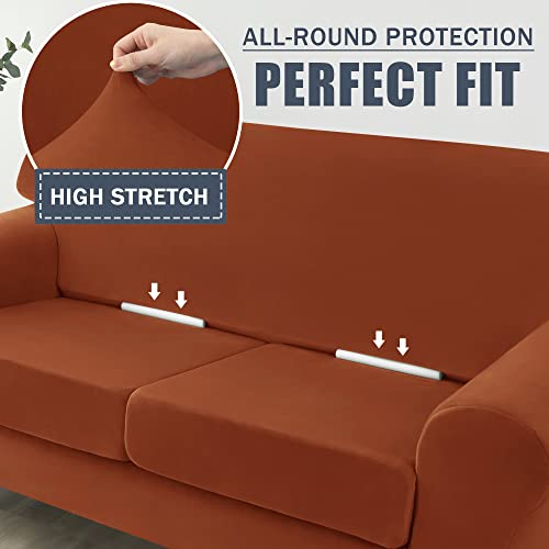 Conruser Stretch Sofa Slipcover, Soft Velvet Sofa Covers For 3 Cushion Couch Thick Furniture Protector For Pets & Kids (Red-Brown, L) #TOP4