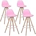GOLDFAN Sgabello Cucina Un Set di 4 Sgabelli da Bar Gambe della Sedia in Legno con Schienale in Plastica,Rosa