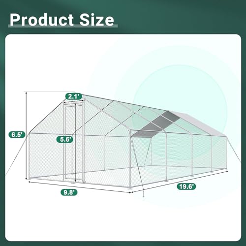 Efficraft Large Metal Chicken Coop with Cover, Outdoor Chicken Run Predator-Proof, Chicken Pen with Durable Frame for 10 Chickens, Walk-in Poultry Cage for Yard Farm, Easy Setup Hen Duck Rabbit House