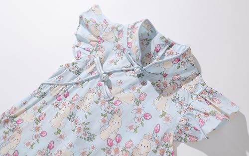 Mud Kingdom Girls Easter Dress Fluffy Sleeve Qipao Dress with Bunny Pattern3
