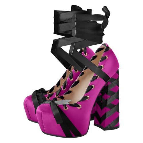 Image of Platform Heels Chunky Bow Ribbon Pumps