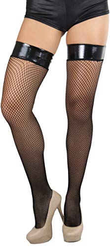 Image of ToBeInStyle Women's Sexy Nylon Versatile Fine Fishnet Thigh High Stockings w /Opaque Band