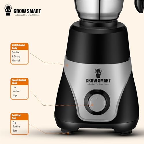 Image of Megagrind Powerful 1100W Juicer Mixer Grinder With 4 Jars (3 Stainless Steel Jars + 1 Fruit Filter Jar) Unbeatable Toughness (Black & Grey)1 Years Warranty