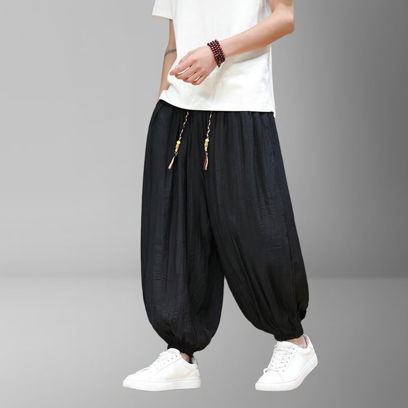 Men's Summer Chinese Style Lightweight Ice Silk Loose Jogger Harem Casual Lantern Pants4