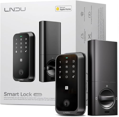 LNDU Smart Lock HK01, Keyless Entry Door Lock with Apple Home Key, Fingerprint Deadbolt, Supports Apple Homekit, Safety Lock for Front Door, Easy Installation, Auto-Locking