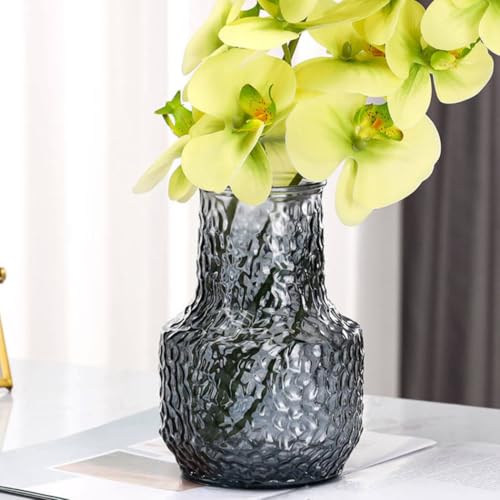 Image of Incrizma Glass Vase for Bouquet of Flowers, Ribbed Fluted Vase for Home Centerpieces, Mushroom, Living Room, Dinning Table, Entryway, Mantle, Shelf, Pampas Grass (20 cm, Grey)