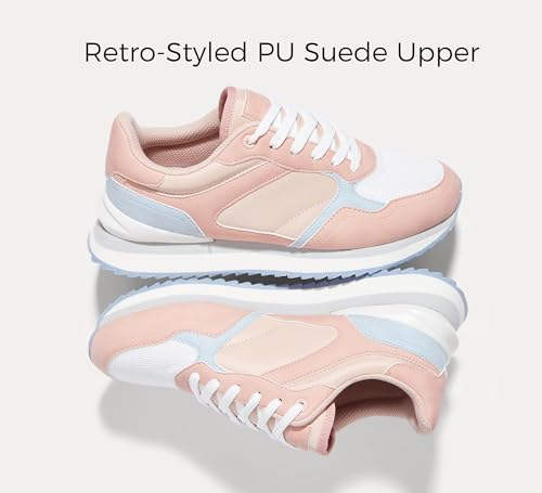 Image of LUCKY STEP Women's Platform Fashion Sneakers Suede Colorful Colorblock Stylish Retro Casual Neutral Tennis Running Footwear Walking Shoes