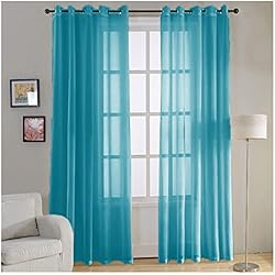 Visillos Navideños Acomoda Textil – Cortina Translucida para Ventanas. Cortinas Grandes con Ojales Ideales para Dormitorio, Comedor, Cocina y Oficina 140x265 cm. (Turquesa, 1 Unidad)