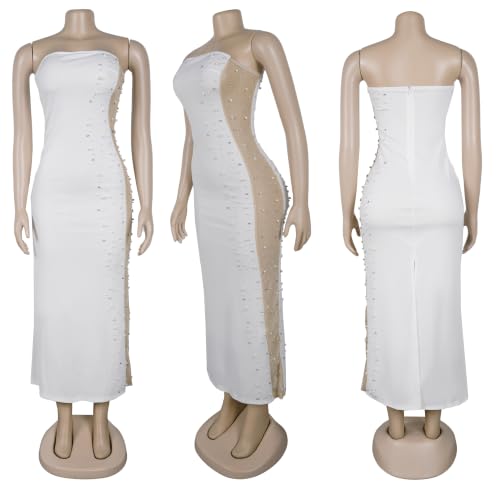 Image of PORRCEY Women's Sexy Rhinestone Lace Sheer Mesh Formal Evening Dress