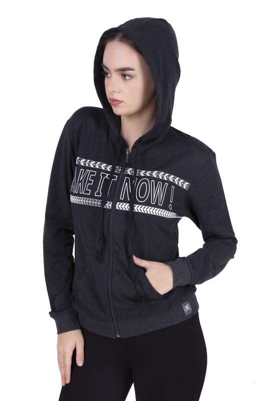 Image of Women's Cotton Printed Steel Blue Jacket with 2 Cross Pockets