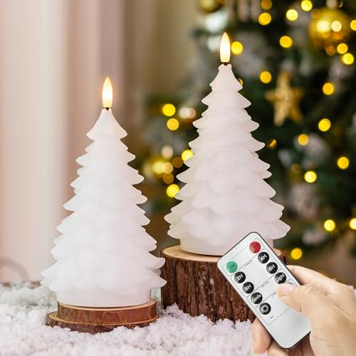 Image of Christmas Tree Candles with Remote, White Flameless Candle Battery Operated
