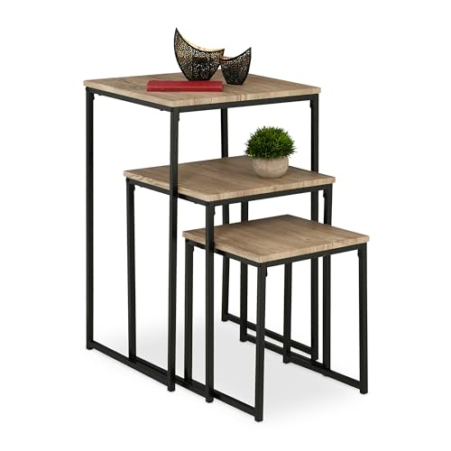 {Mesitas Auxiliares para Salon Baratas Mesitas Auxiliares para Salon Relaxdays Mesas Auxiliares, Pack de 3, Mesitas de Salón, 3 Tamaños, Diseño Nido, de Metal, Cuadradas, Gris y Negro