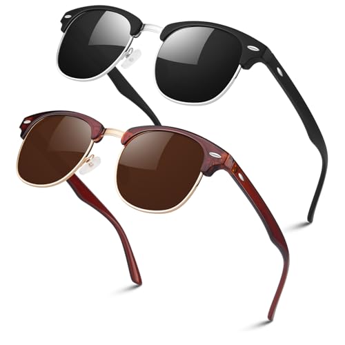 Image of LINVO丨Half Rim High-end Branded and Stylish Sunglasses丨Polarized and 100% UV Protected 丨Men & Women丨Medium丨Riding & Driving