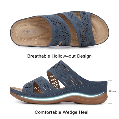 Image of SHIBEVER Wedge Sandals for Women Dressy: Comfortable Summer Casual Walking Sandals - Slip On Open Toe Low Wedge Shoes Size 5-11