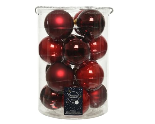 Decoris Christbaumkugeln Weihnachtsrot Glanz & Matt - 16 Stück Glas 8 cm Durchmesser - 16 STK. a 8 cm – Ansicht 1