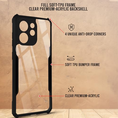 Image of Jkobi Hybrid Back Cover Case for Vivo V70 | Vivo V70 Elite 5G (Shockproof with Polycarbonate Clear Panel | Professional Black)