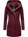 MARIKOO Damen Warmer Wintermantel in Woll-Optik mit Kapuze Maikoo Bordeaux Meliert Gr. M