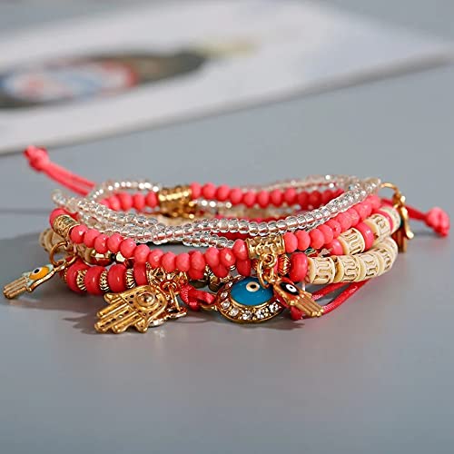 Stylish Evil Eye Multilayer Bangle Bracelet (Peach)