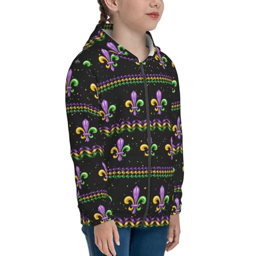 Mardi Gras Fleur de Lis Kid Hoodies Boys Zip Up Sweatshirts Girls Pullover with Pocket Black4