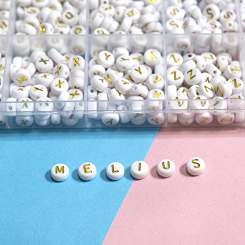 Image of Melius Acrylic Gold Letter Beads, 4x7mm Round, 1450 Pcs | 4x7mm, Letter, Number, Heart Beads, 28 Grid Box, for Jewelry Making, DIY Friendship Bracelets, Necklaces, Key Chains