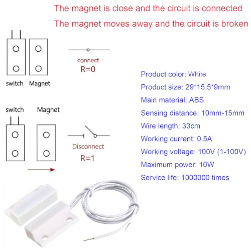 Image of Gebildet 5pcs Recessed Wired Security Window Gate Contact Sensor Alarm,Magnetic Reed Switch White,Magnetic Door Sensor,Magnet Near - Connect Circuit, Magnet Away - Break Circuit
