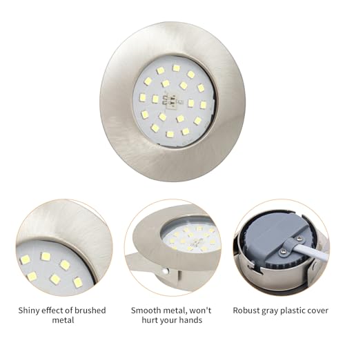 Wondlumi 6X 5W LED Downlights Ceiling Spot Lights Ultra Slim Recessed Ceiling Lights IP44 Round Brushed Chrome Spotlights Cool White 6000K 240V for Bathroom Kitchen Bedroom